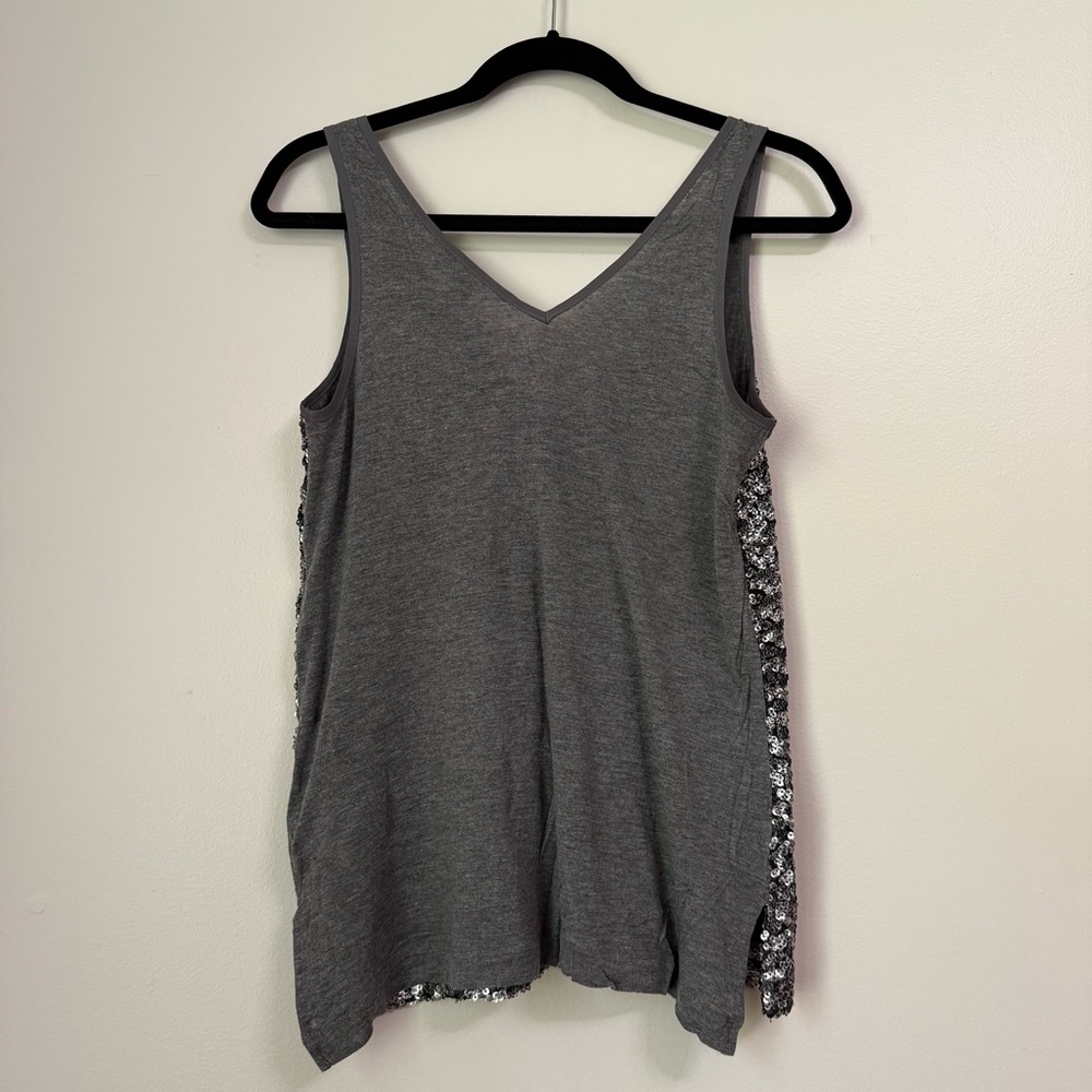 Banana Republic Silver Grey Sequin V-Neck Sleeveless Jersey Tank Top, size S - Picture 9 of 14